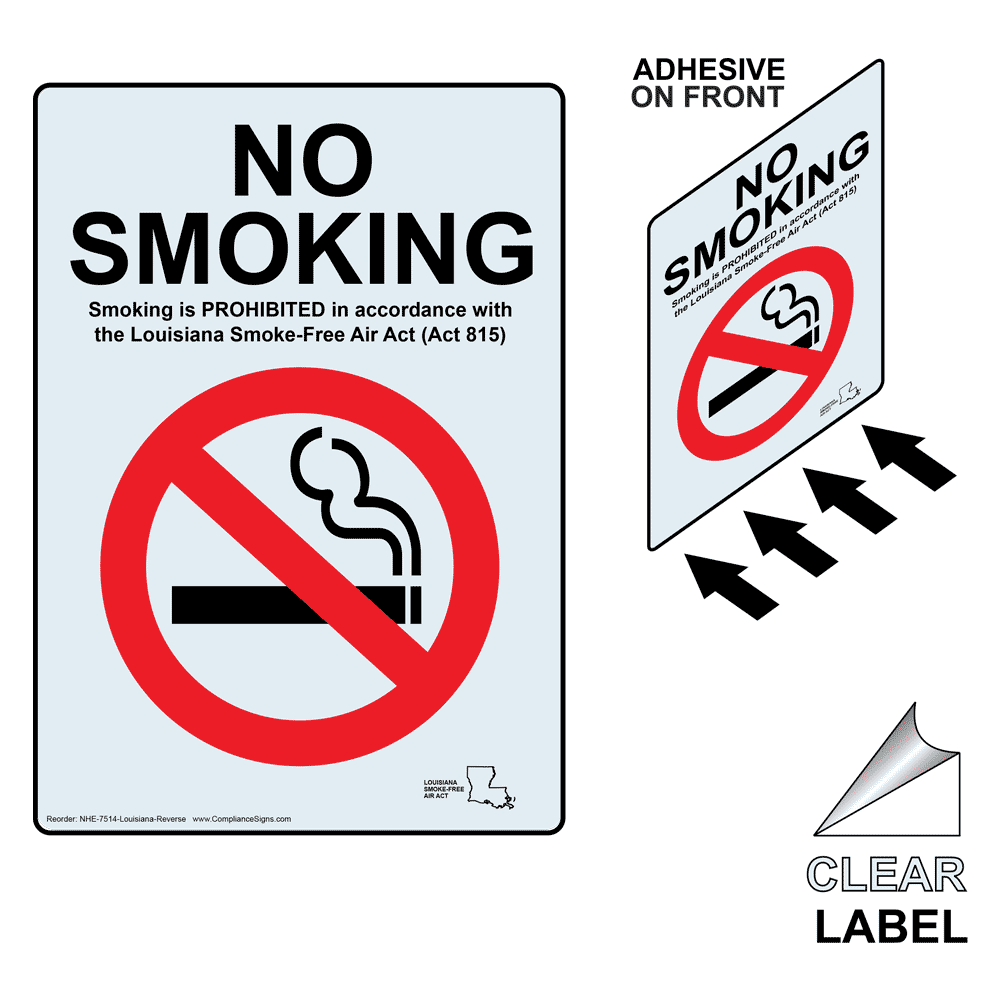 Louisiana No Smoking Smoking Is Prohibited Label With Front Adhesive NHE-7514-Louisiana-Reverse
