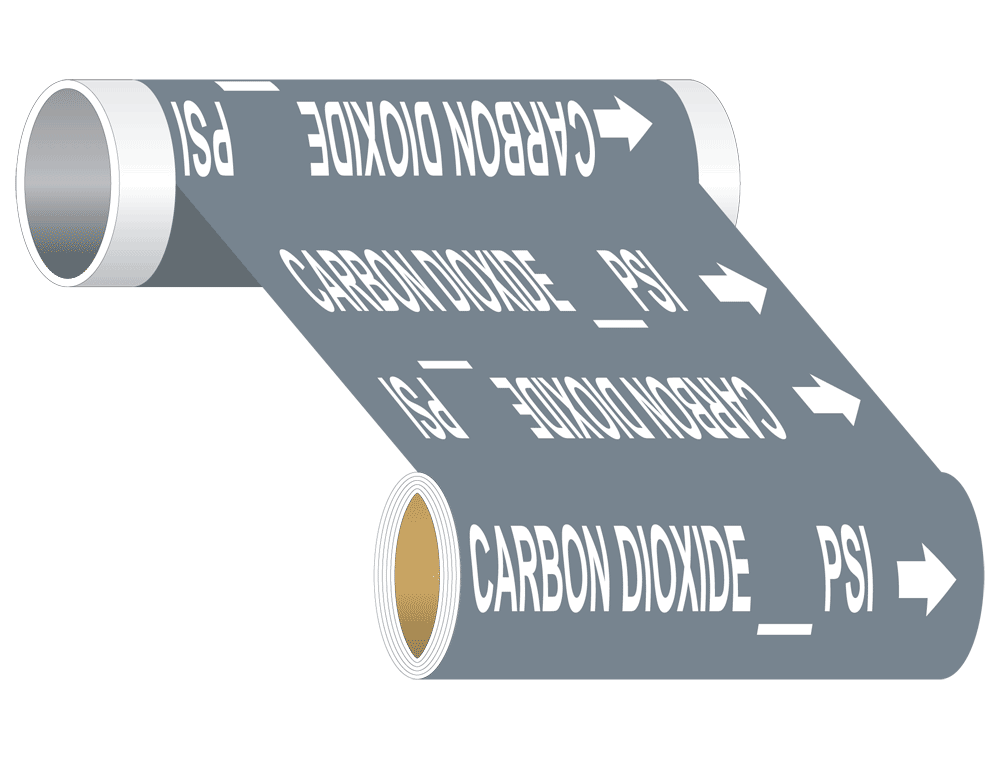 Carbon Dioxide Custom PSI Wide Pipe Label PIPE-15184_WideRoll_White_on_Gray