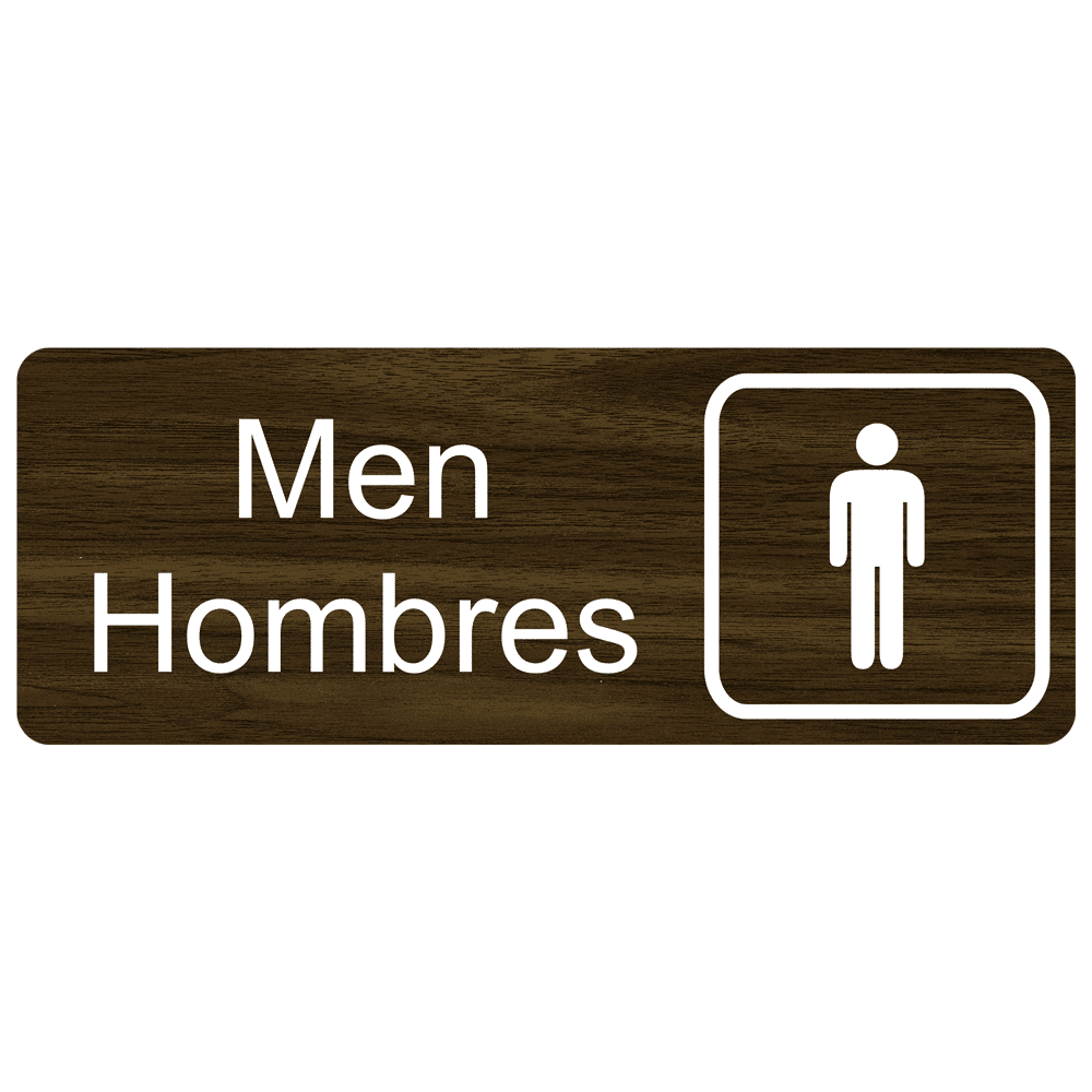 Bilingual Men Sign with Symbol | Engraved on Walnut Plastic