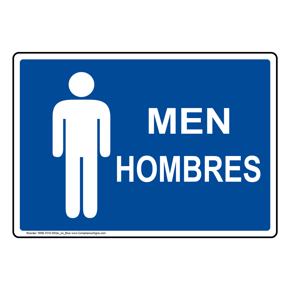 Blue Men - Hombres Restroom Sign With Symbol RRB-7010-White_on_Blue