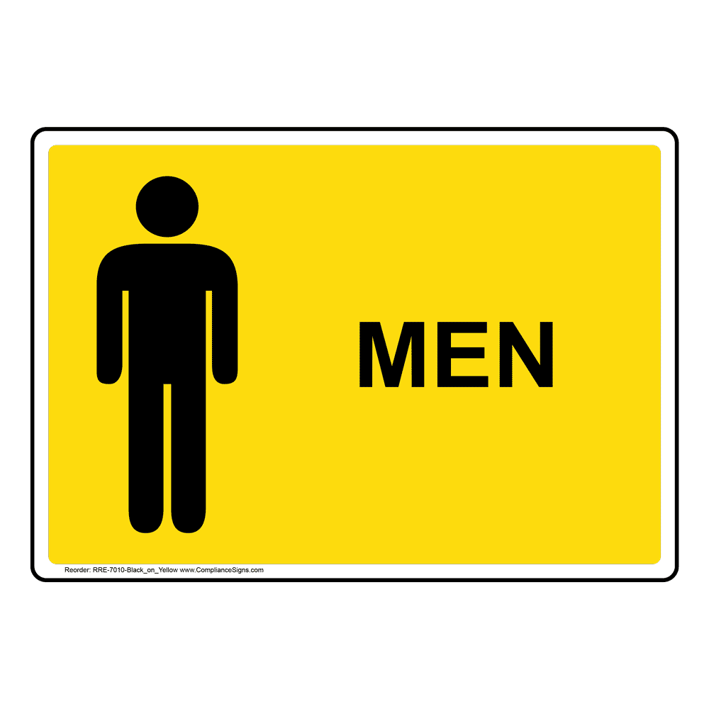 Yellow Men Restroom Sign With Symbol RRE-7010-Black_on_Yellow
