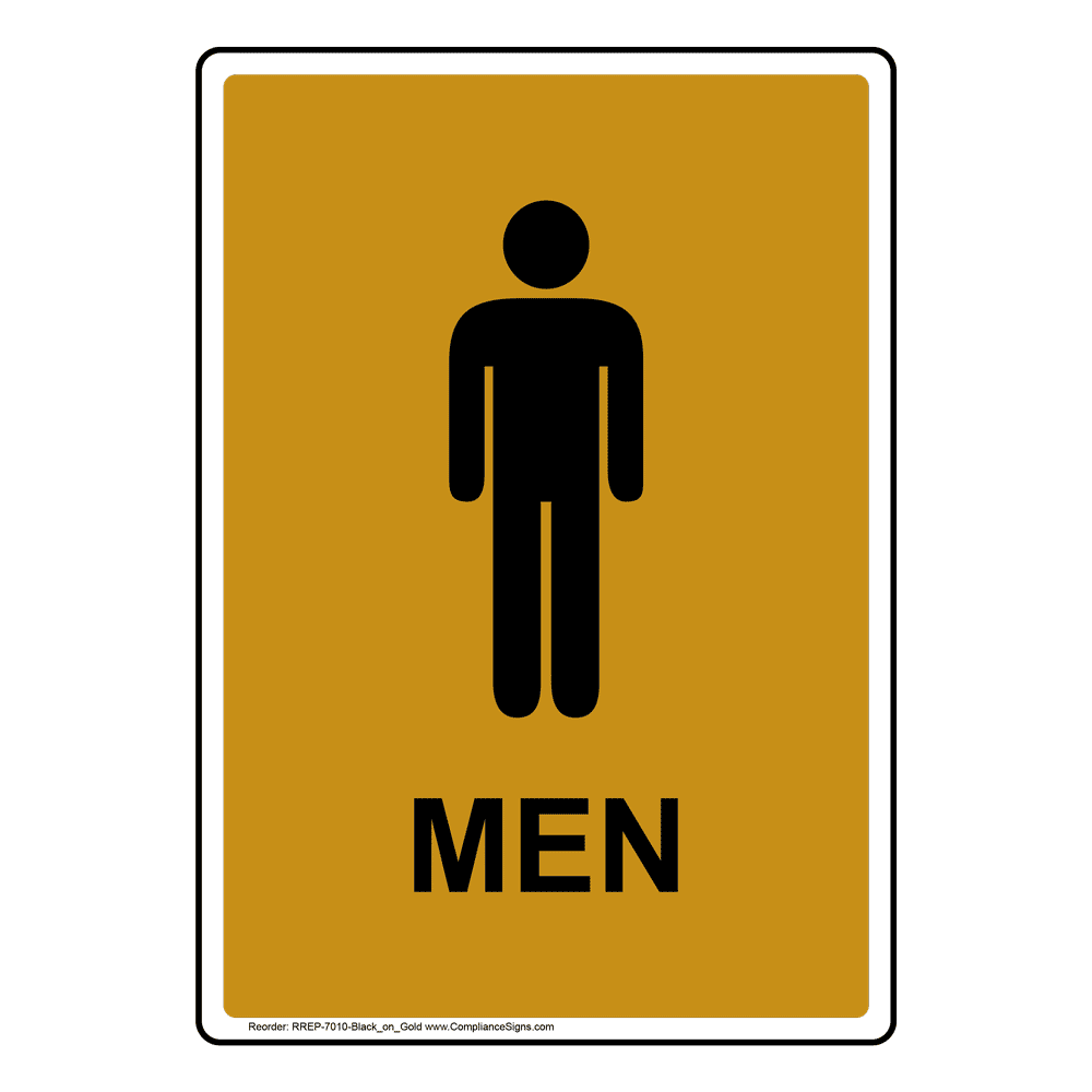 Portrait Gold Men Restroom Sign With Symbol RREP7010Black_on_Gold