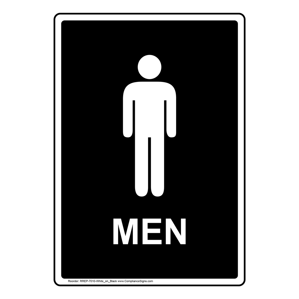 Portrait Black Men Restroom Sign With Symbol RREP-7010-White_on_Black