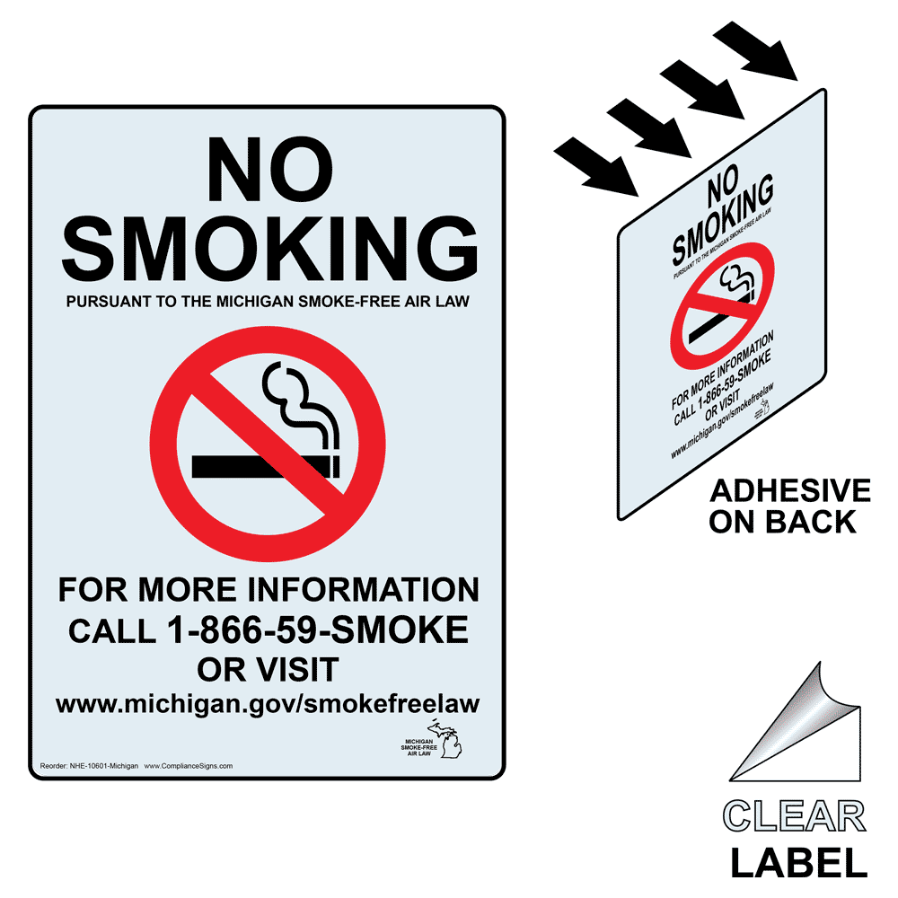 Michigan No Smoking Smoke-Free Air Law Clear Label NHE-10601-Michigan