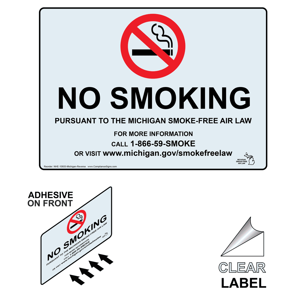 No Smoking SmokeFree Air Law Label NHE10601Michigan No Smoking