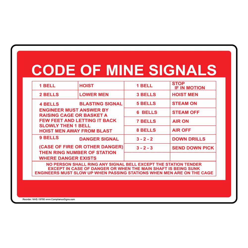 Code Of Mine Signals Steps Sign NHE-19780 Industrial Notices Mining