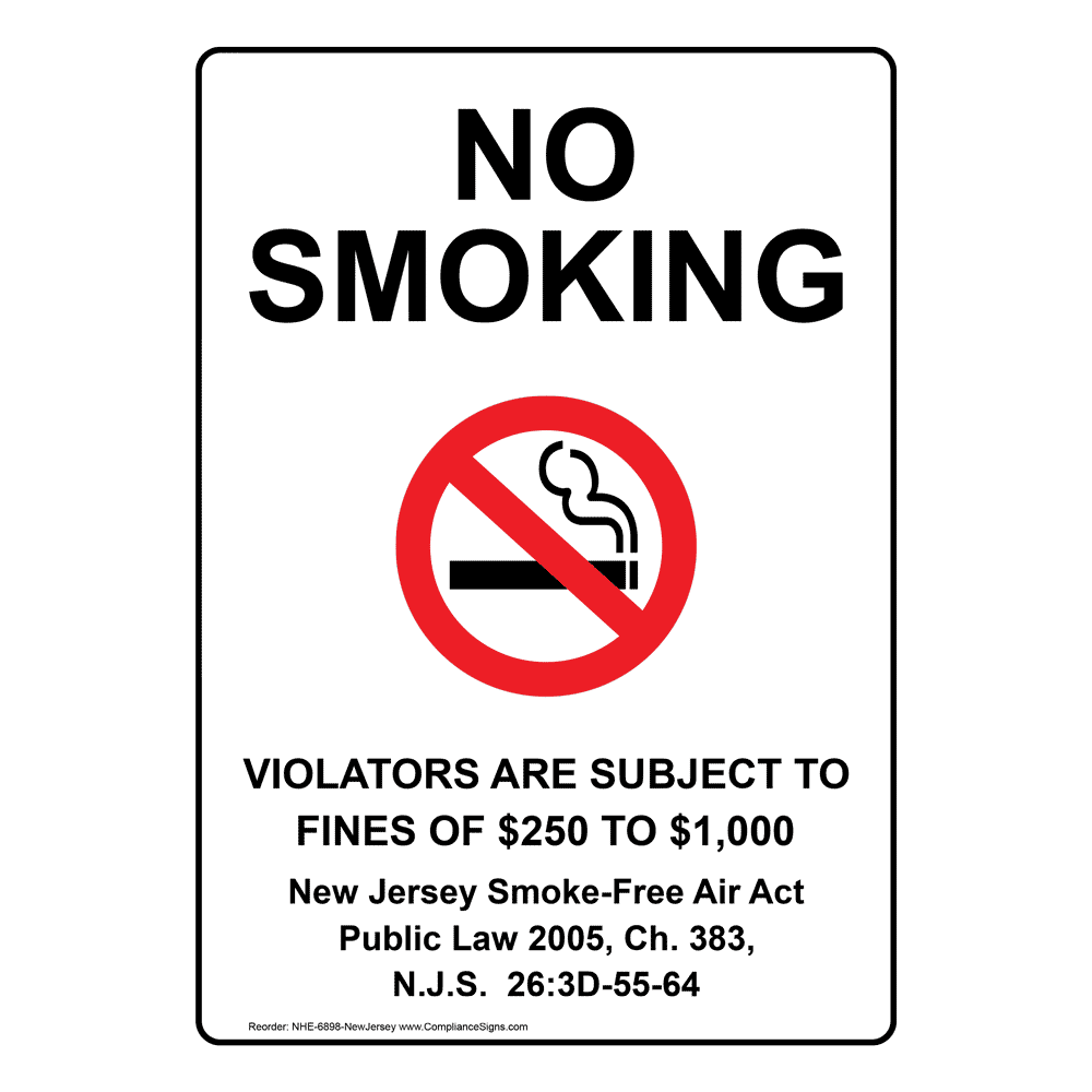 No Smoking Violators Fines Bilingual Sign NHB6898NewJersey