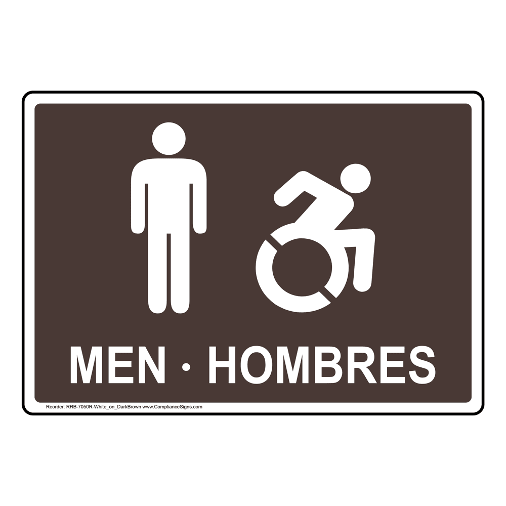 Men - Hombres Bilingual Restroom Sign With Dynamic Accessibility Symbol ...