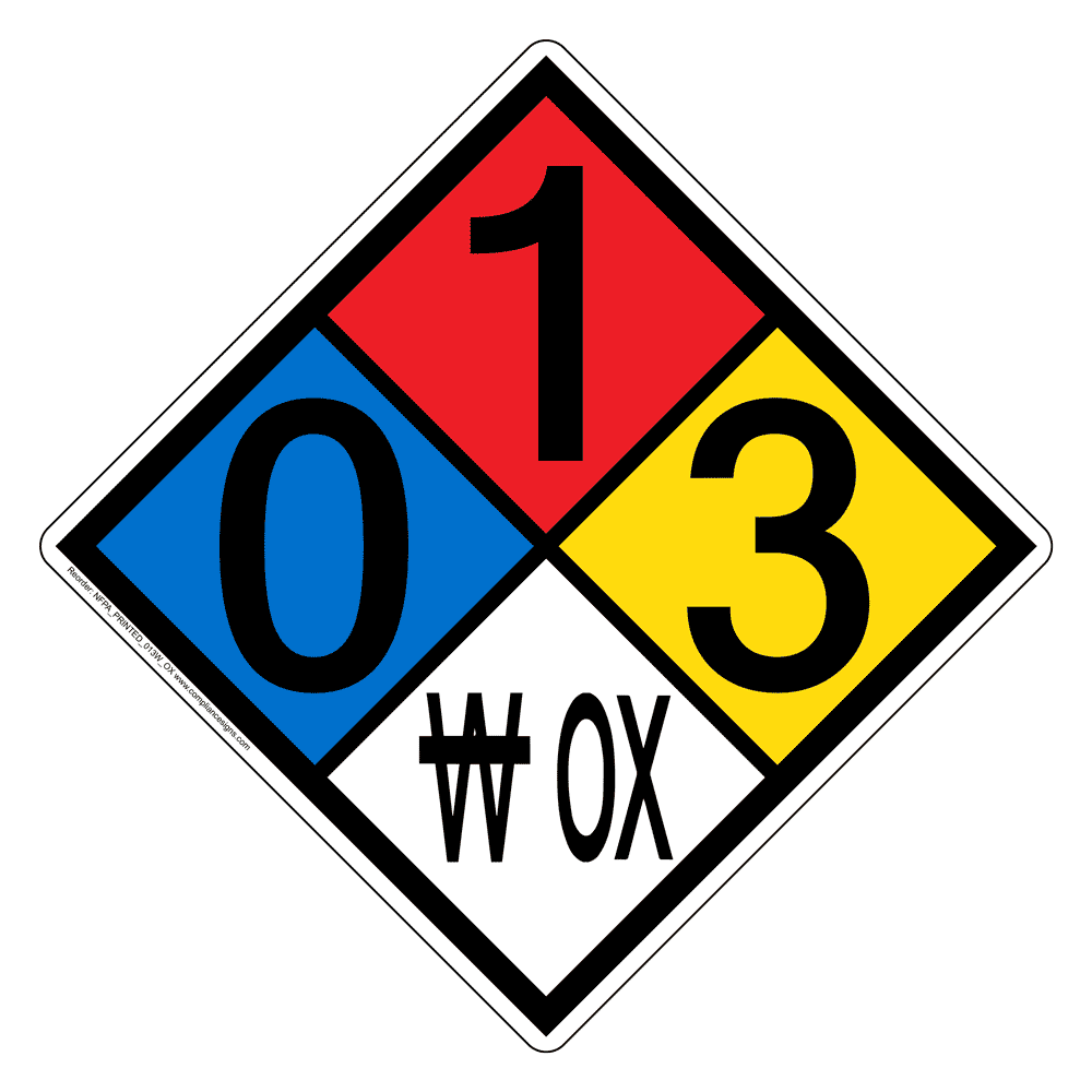 NFPA Diamond 0 1 3 W OX Hazard Signs Oxidizer No Water