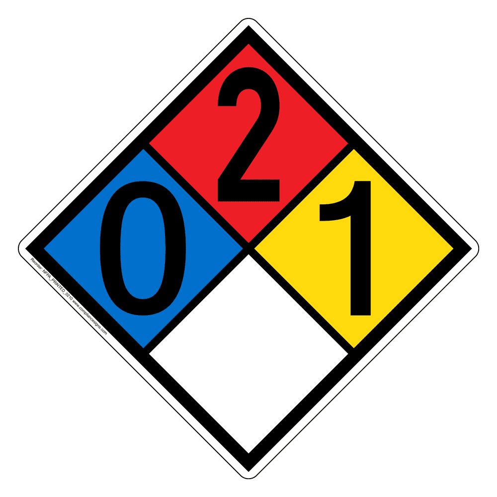 NFPA Diamond 0 2 1 0 Hazard Label Signs NFPA 704 Standard