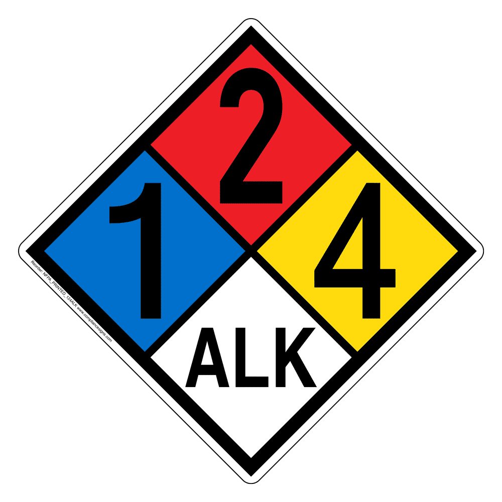 NFPA Diamond 1 2 4 ALK Hazard Label Signs Alkaline