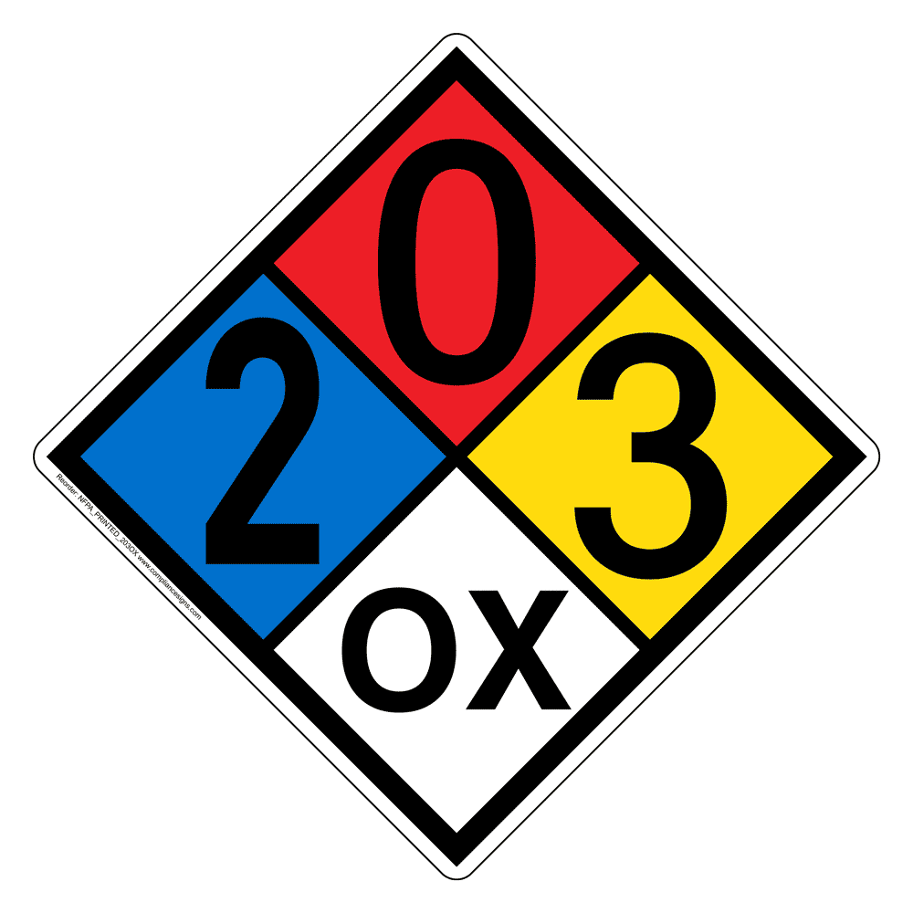 NFPA Diamond 2 0 3 OX Hazard Label Signs Oxidizer Agent