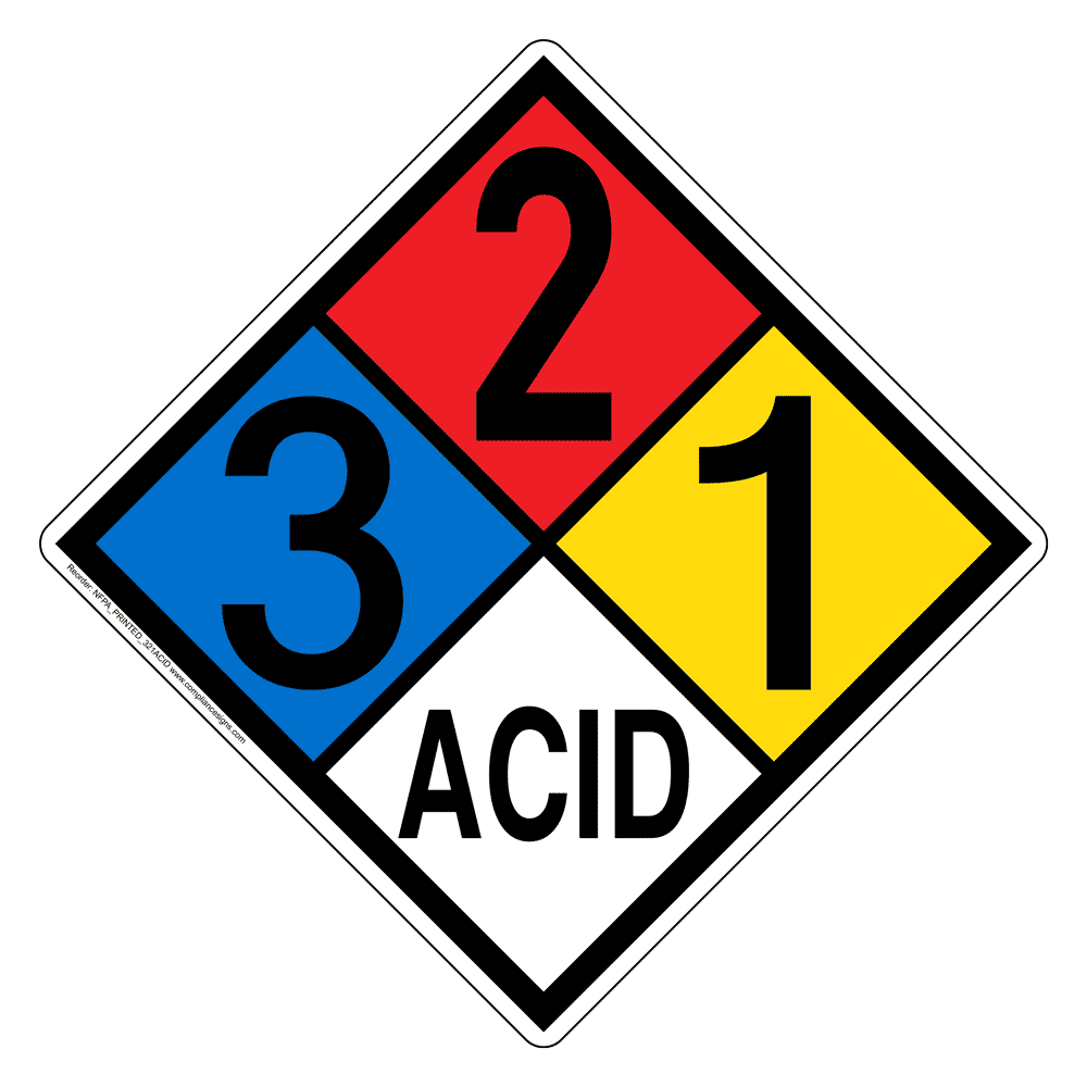NFPA Diamond 3 2 1 ACID Hazard Label Signs