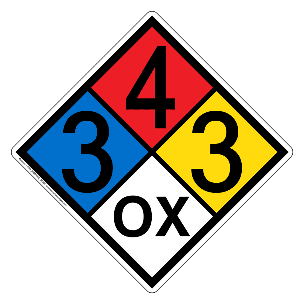 NFPA Diamond 3 4 3 OX Hazard Label Signs Oxidizer Agent