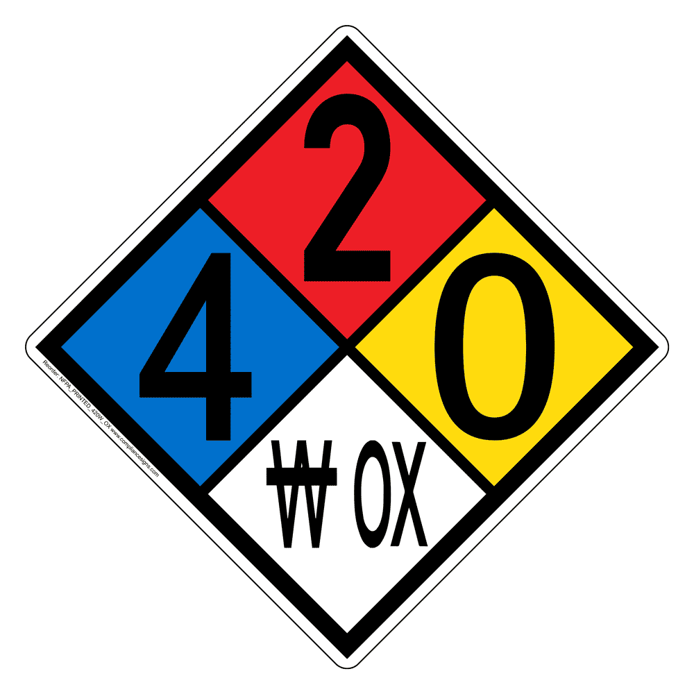 NFPA Diamond 4 2 0 W OX Hazard Signs | Oxidizer No Water