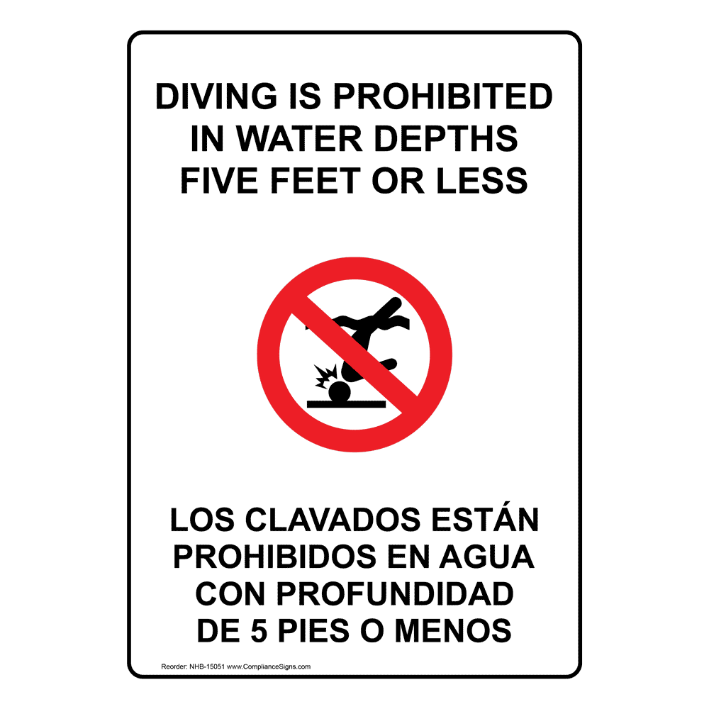 Diving Is Prohibited Bilingual Sign NHB15051 No Swimming / Diving