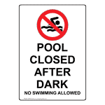 Portrait Pool Closed After Dark Sign With Symbol NHEP-15169