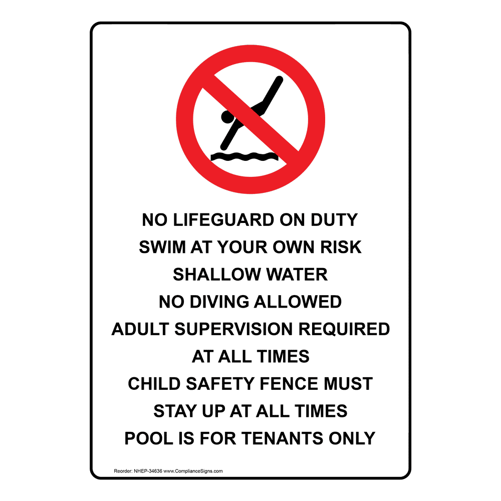 Portrait No Lifeguard On Duty Swim Sign With Symbol NHEP-34636