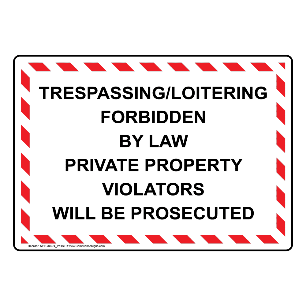 Trespassing/Loitering Forbidden By Law Private Sign NHE34974