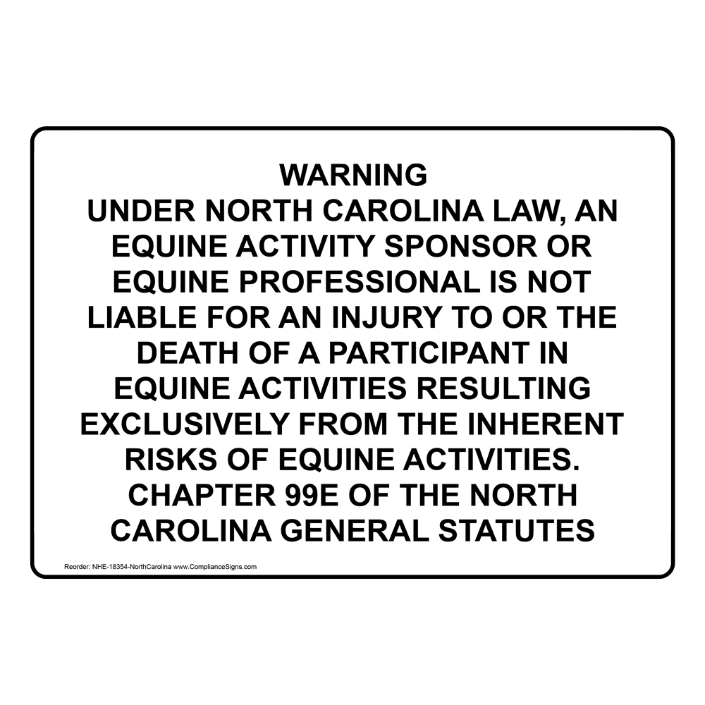 North Carolina Equine Activity Sponsor Not Liable Sign NHE-18354-NorthCarolina