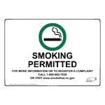 Smoking Permitted For Info Or Complaint Sign NHE-10521-NorthCarolina