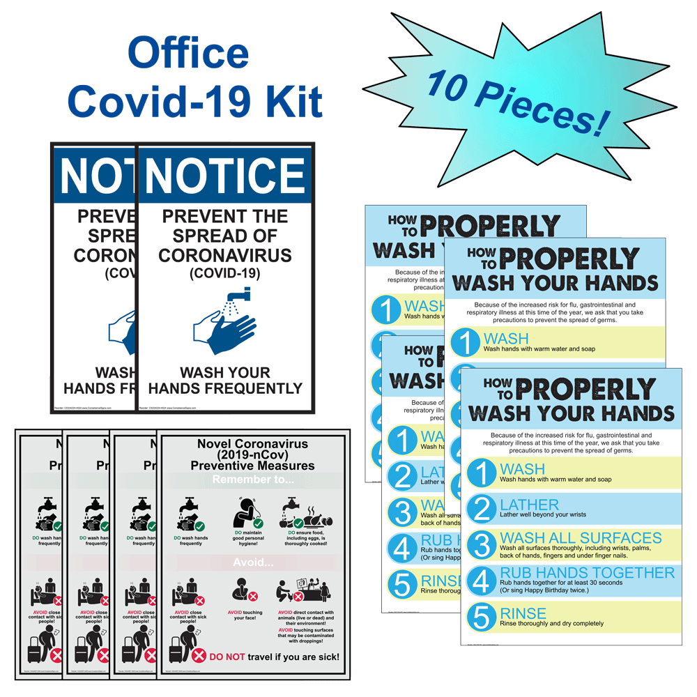 10-Piece COVID-19 Office Sign and Poster Kit CS691370