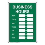 Business Hours Sign NHE-17908 Dining / Hospitality / Retail