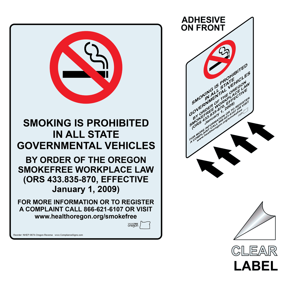 Oregon SMOKING IS PROHIBITED Label With Front Adhesive NHEP-9674-Oregon-Reverse
