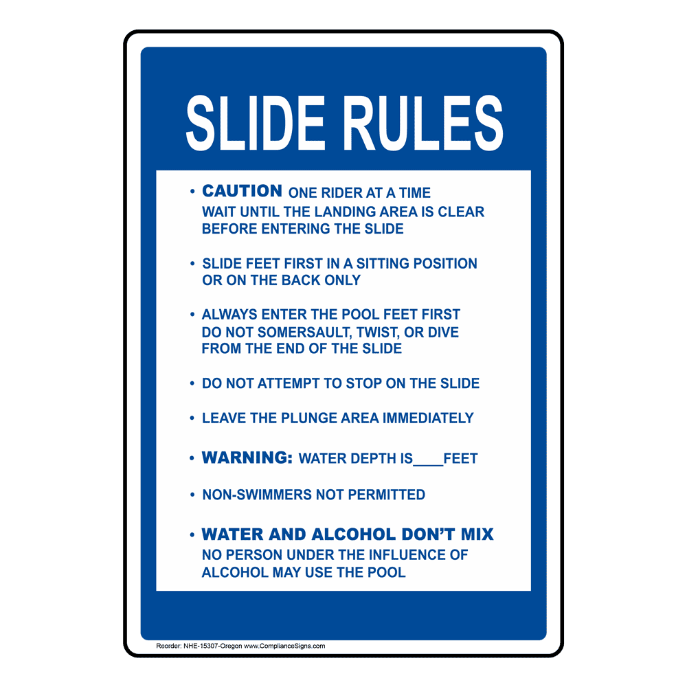 Slide Rules Caution Sign NHE15307Oregon Swimming Pool / Spa