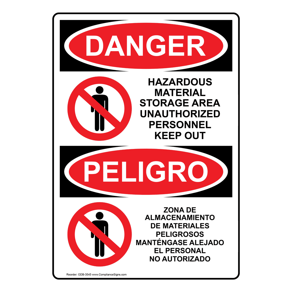 English + Spanish OSHA DANGER Hazardous Material Storage Area Sign With Symbol ODB-3545