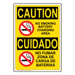 OSHA CAUTION No Smoking Battery Charging Area Bilingual Sign OCB-4845