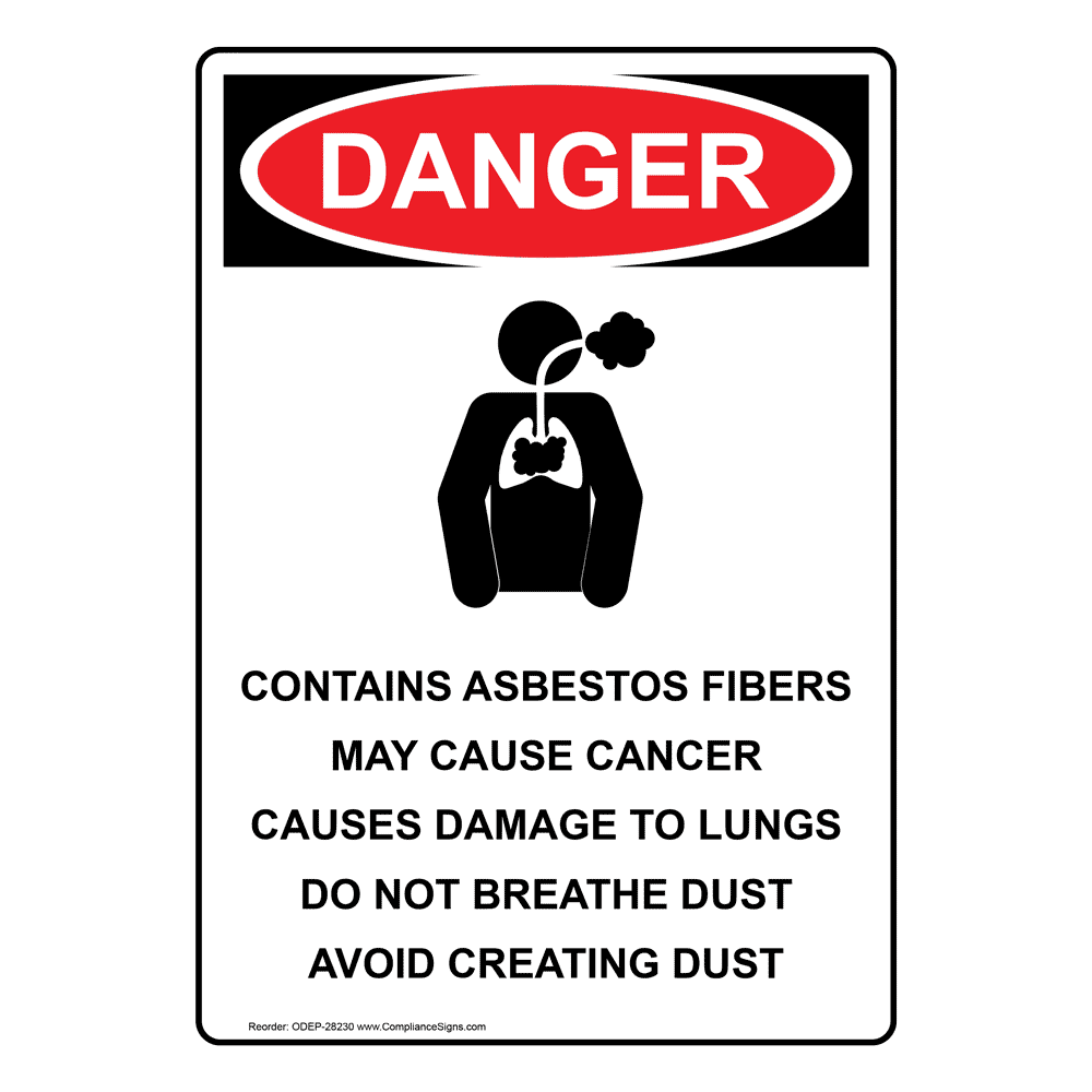 Portrait OSHA DANGER Contains Asbestos Fibers Sign With Symbol ODEP-28230