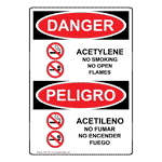 OSHA DANGER Acetylene No Smoking No Open Flame Bilingual Sign ODB-1091