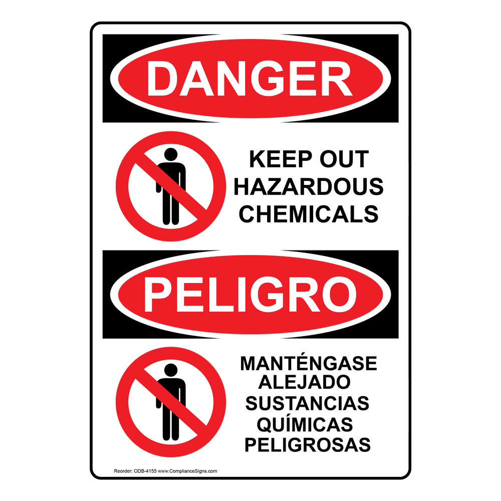 OSHA DANGER Keep Out Hazardous Chemicals Bilingual Sign ODB4155