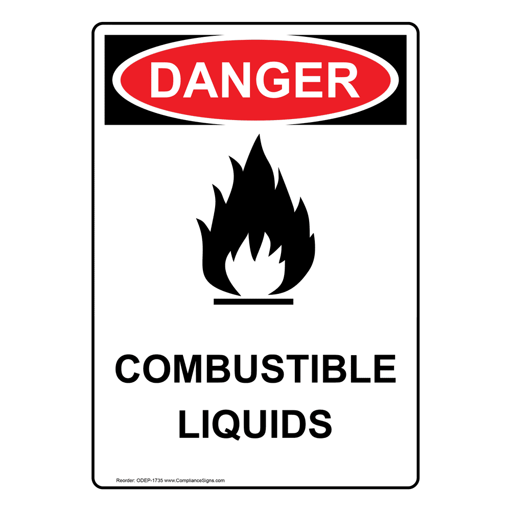 Portrait OSHA DANGER Combustible Liquids Sign With Symbol ODEP-1735