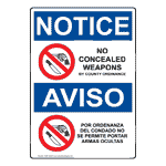 OSHA NOTICE No Concealed Weapons By County Bilingual Sign ONB-16333