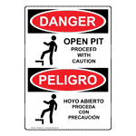 OSHA DANGER Open Pit Proceed With Caution Bilingual Sign ODB-5055