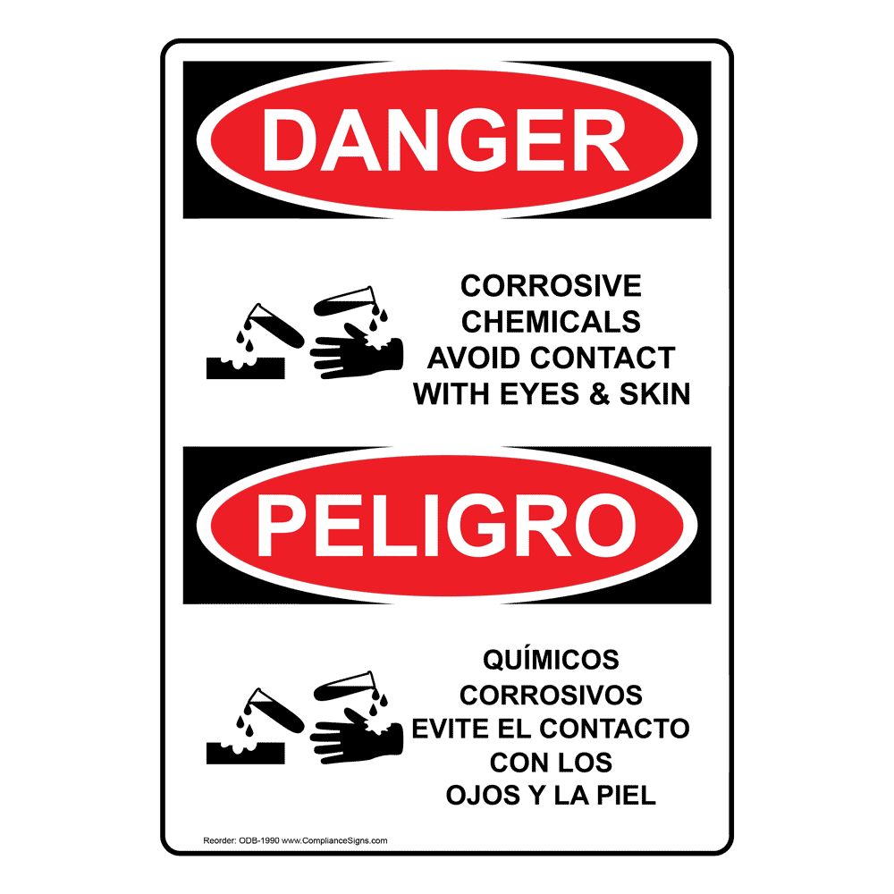OSHA DANGER Corrosive Chemicals Avoid Contact Bilingual Sign ODB1990