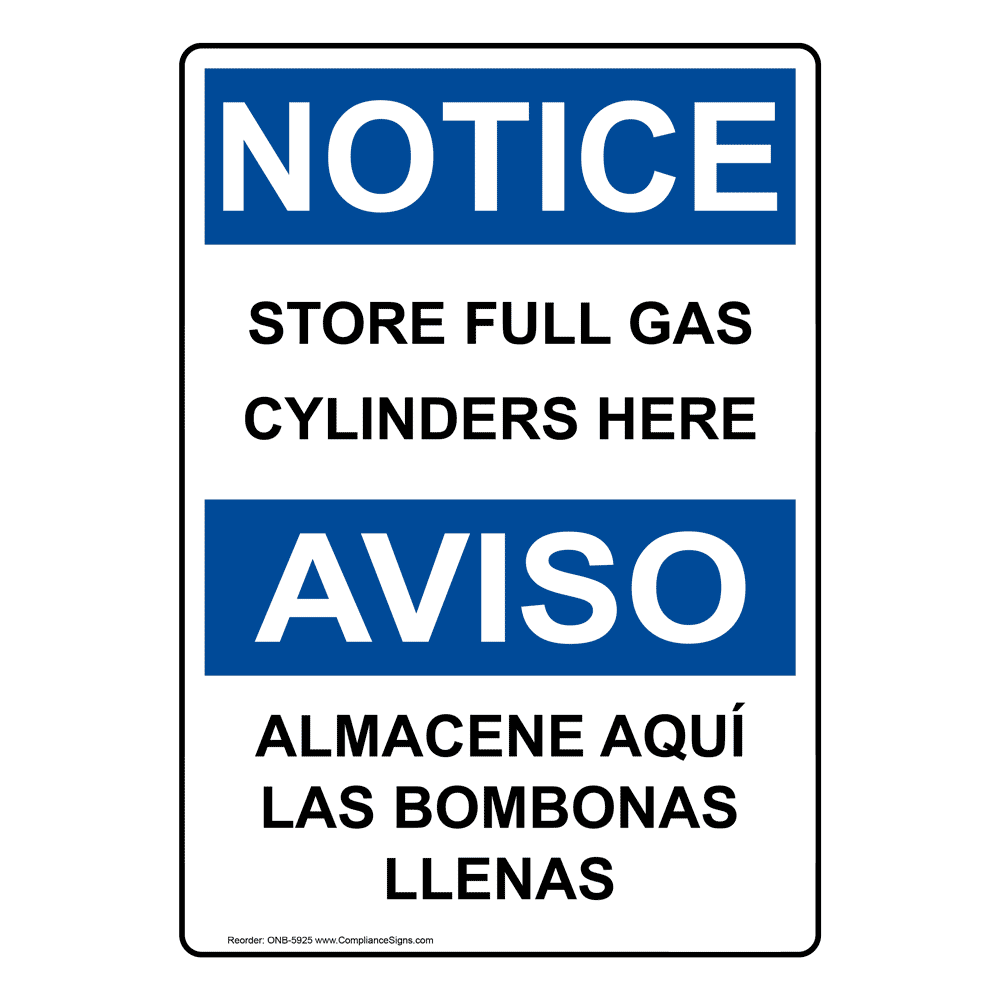 OSHA NOTICE Secure Compressed Air Tanks Bilingual Sign ONB7883 Gases