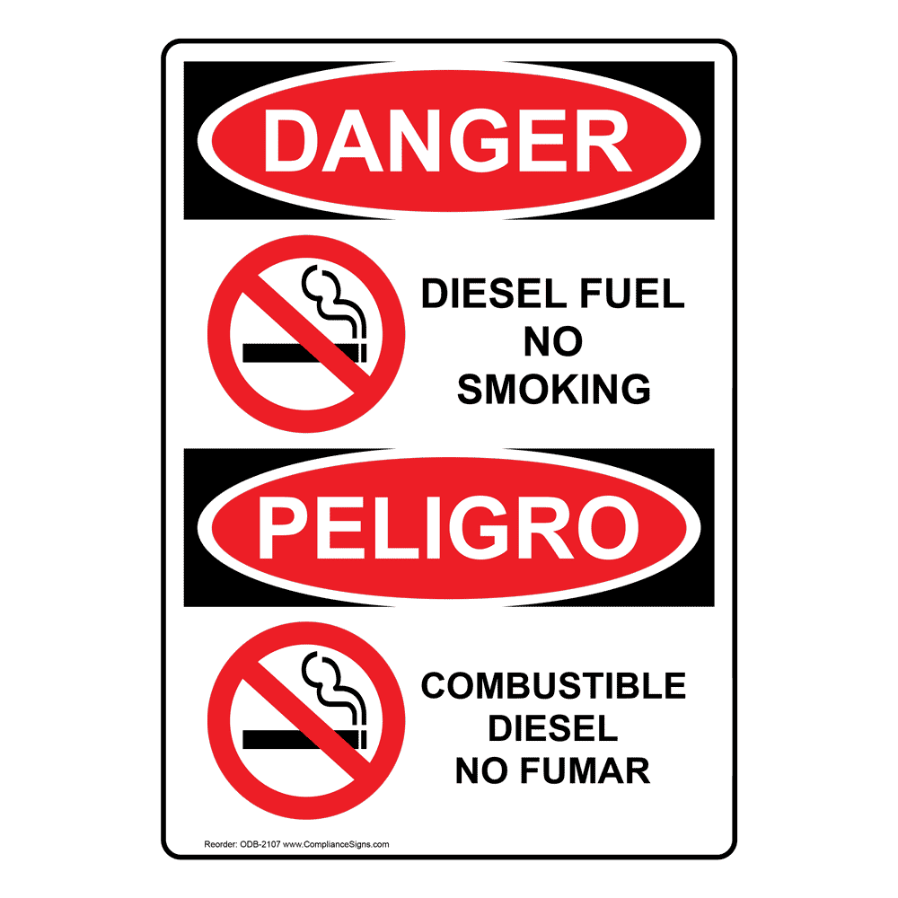 English + Spanish OSHA DANGER Diesel Fuel No Smoking Sign With Symbol ODB-2107