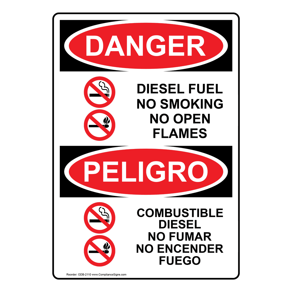 OSHA Diesel Fuel No Smoking No Open Flames - Combustible Sign ODB-2110