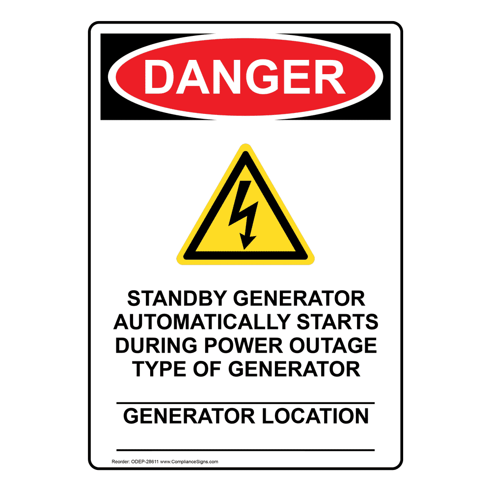 Portrait OSHA Standby Generator Sign With Symbol ODEP28611