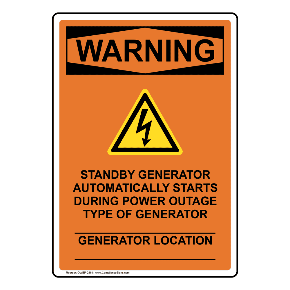 OSHA Standby Generator Automatically Sign With Symbol OWE28611