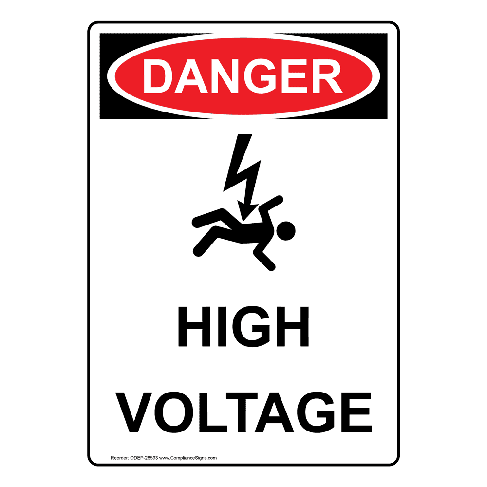Portrait OSHA DANGER High Voltage Sign With Symbol ODEP-28593