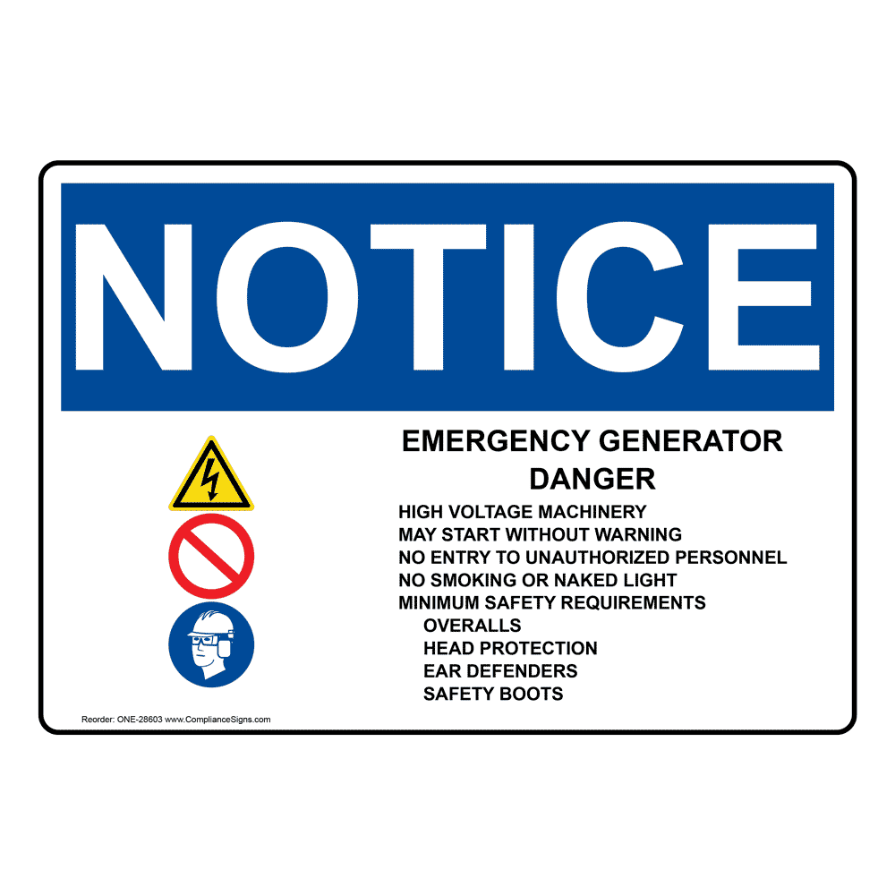 OSHA Emergency Generator Danger High Sign With Symbol ONE28603