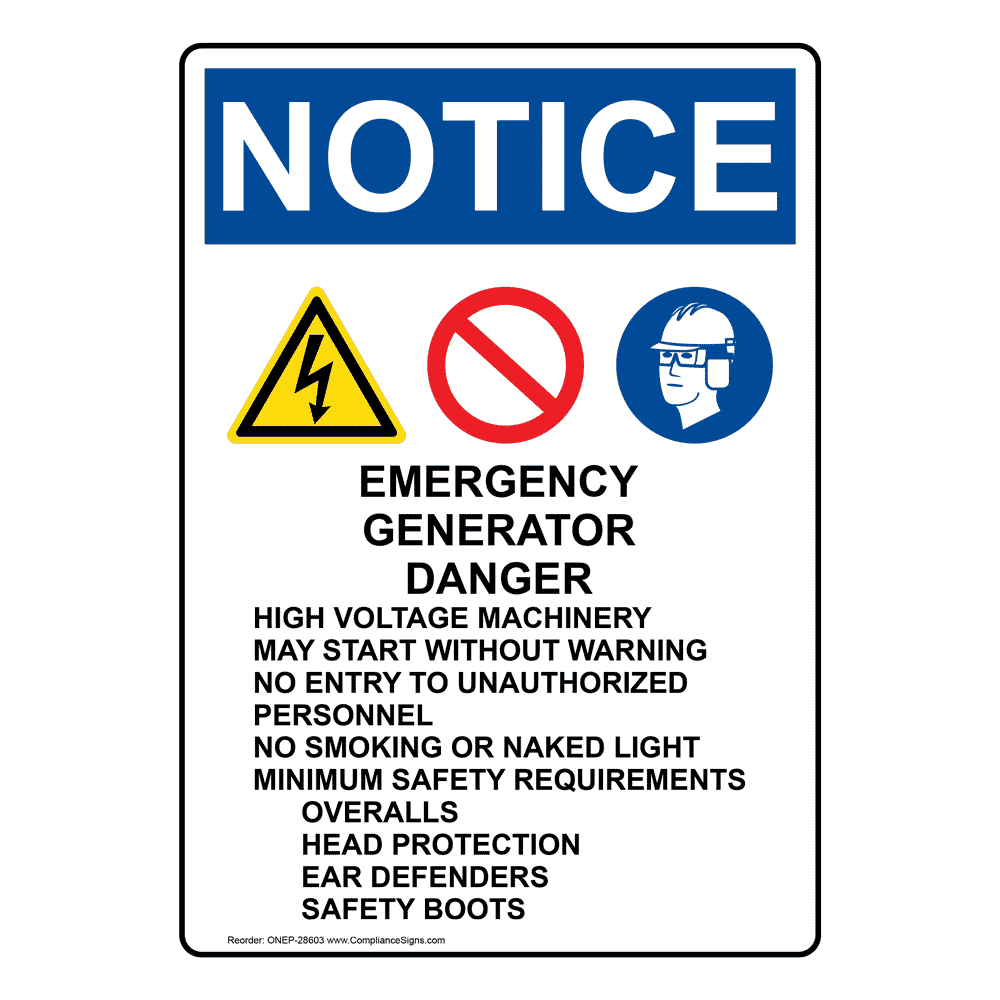 OSHA Emergency Generator Danger High Sign With Symbol ONE28603