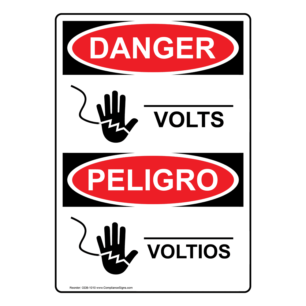 English + Spanish OSHA DANGER Custom Volts Sign With Symbol ODB-1010