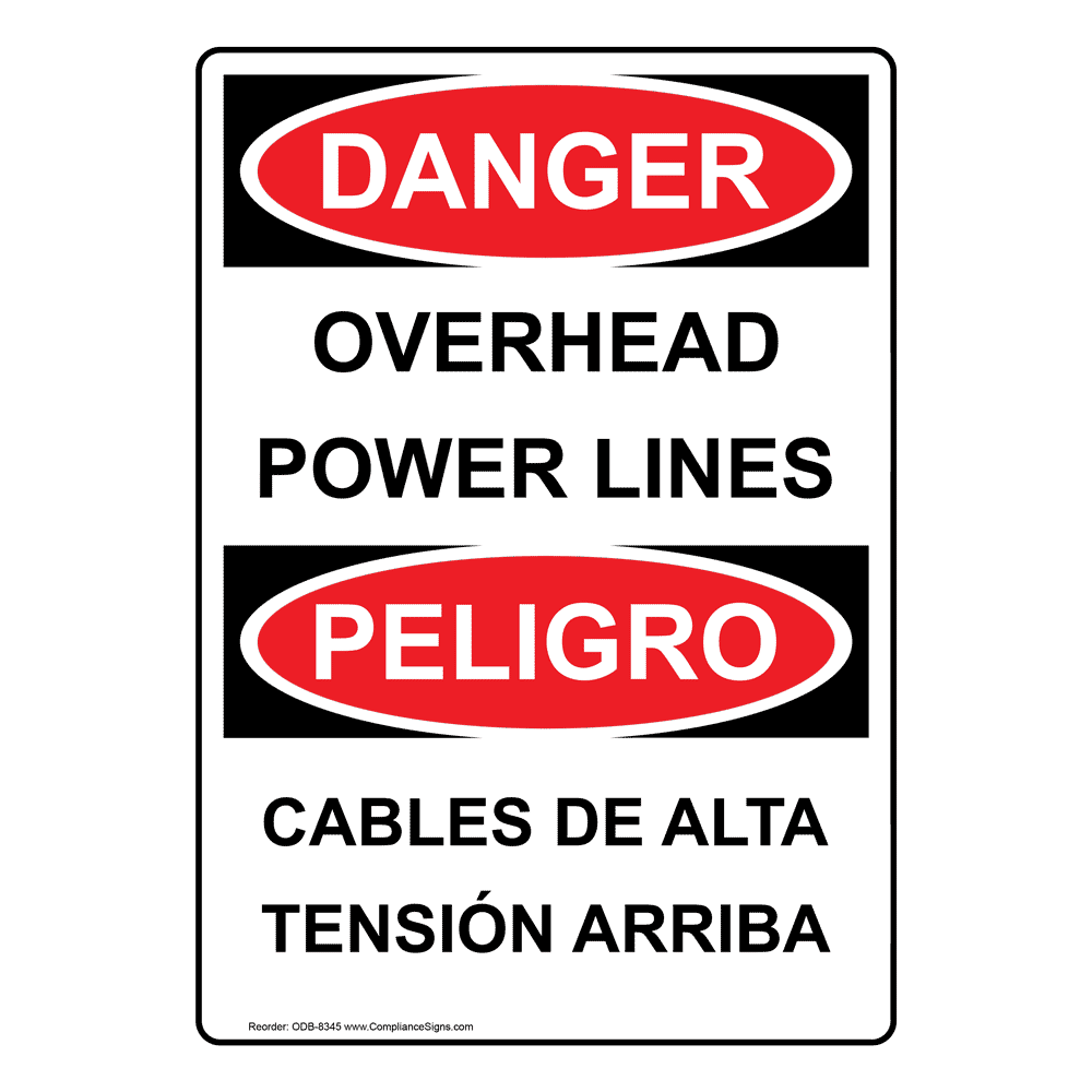 English + Spanish OSHA DANGER Overhead Power Lines Sign ODB-8345