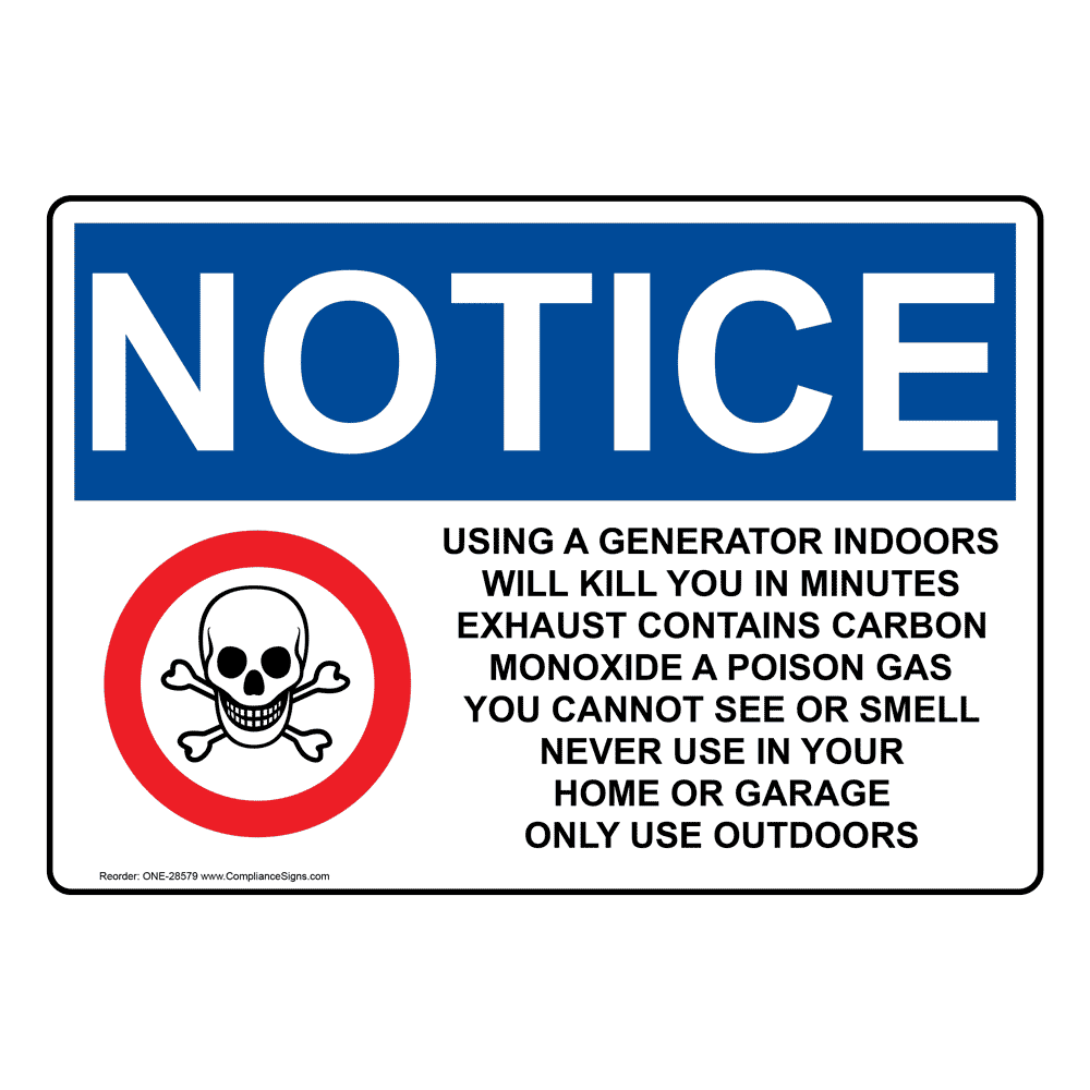 OSHA Using A Generator Indoors Will Sign With Symbol ONE28579