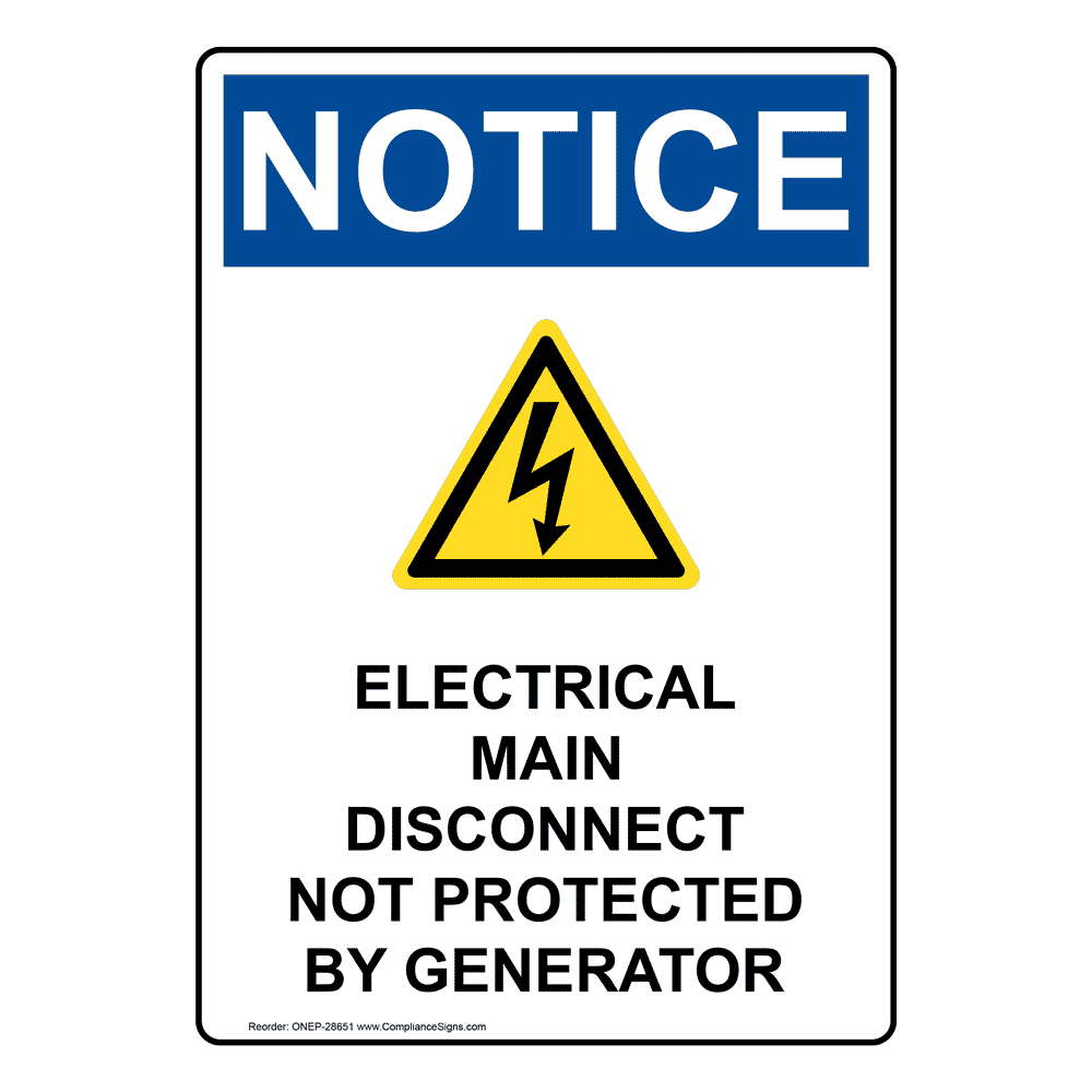 Portrait OSHA Electrical Main Disconnect Sign With Symbol ONEP28651